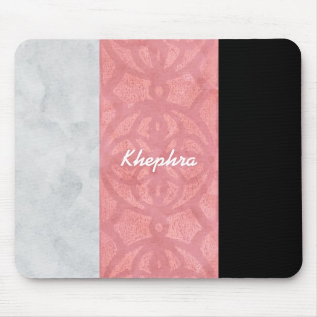 Ruddy Pink Batik Grey Watercolor And Name Mouse Mat (Front)