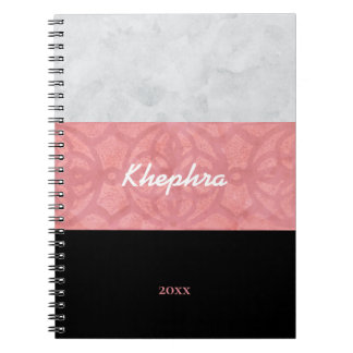 Ruddy Pink Batik Grey Watercolor Name and Year Notebook