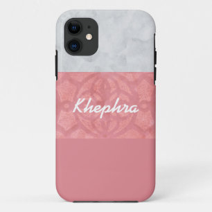 Ruddy Pink Batik Grey Watercolor Name iPhone 11 Case
