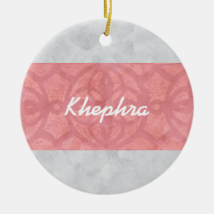 Ruddy Pink Batik Grey Watercolor Name Ceramic Tree Decoration