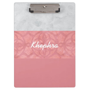 Ruddy Pink Batik Grey Watercolor Name Clipboard