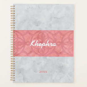 Ruddy Pink Batik Grey Watercolor Name Planner