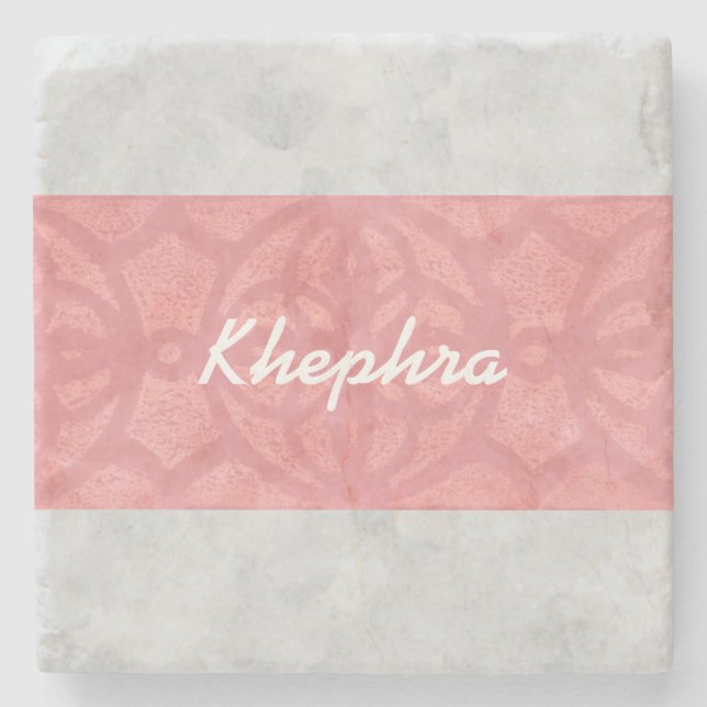 Ruddy Pink Batik Grey Watercolor Name Stone Coaster (Front)