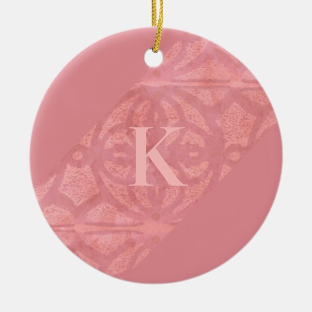 Ruddy Pink Batik Letter Ceramic Tree Decoration (Front)