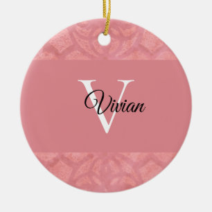 Ruddy Pink Batik Name Monogrammed Ceramic Tree Decoration