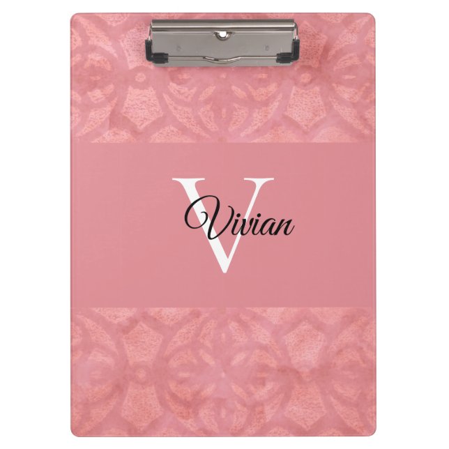Ruddy Pink Batik Name Monogrammed Clipboard (Front)