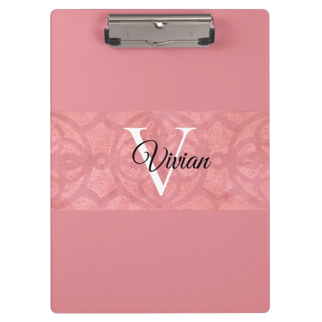 Ruddy Pink Batik Name Monogrammed Clipboard (Front)