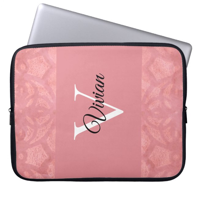 Ruddy Pink Batik Name Monogrammed Laptop Sleeve (Front)