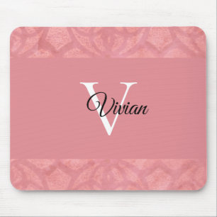 Ruddy Pink Batik Name Monogrammed Mouse Mat
