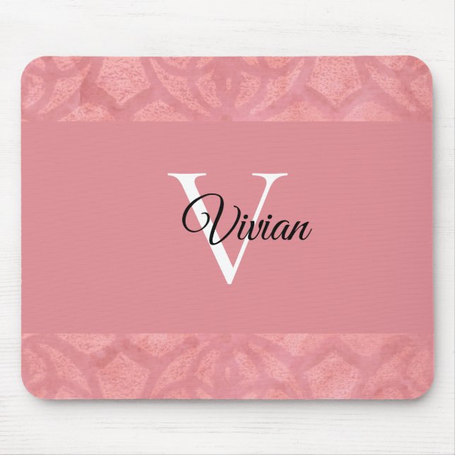 Ruddy Pink Batik Name Monogrammed Mouse Mat (Front)