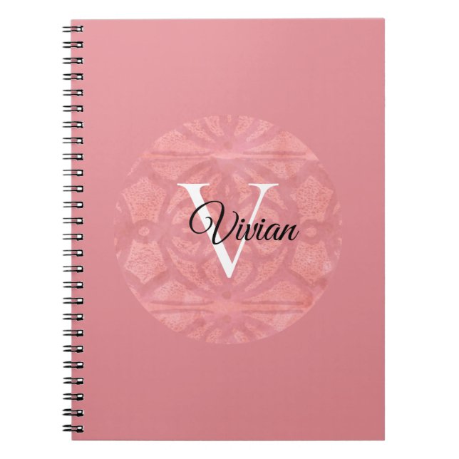 Ruddy Pink Batik Name Monogrammed Notebook (Front)
