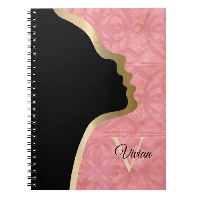 Ruddy Pink Black And Gold Face Notebook (Front)