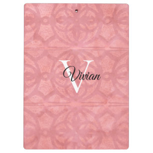 Ruddy Pink Watercolor Monogram Name  Clipboard