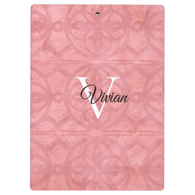 Ruddy Pink Watercolor Monogram Name  Clipboard (Back)