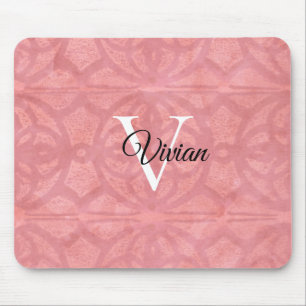 Ruddy Pink Watercolor Monogram Name Mouse Mat