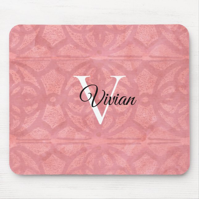 Ruddy Pink Watercolor Monogram Name Mouse Mat (Front)