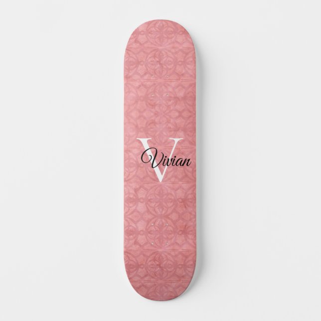 Ruddy Pink Watercolor Monogram Name Skateboard (Front)