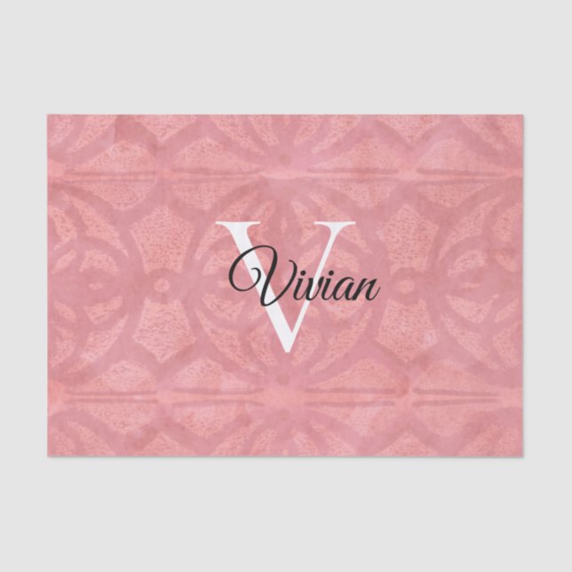 Ruddy Pink Watercolor Monogram Name Tissue Paper (Front)