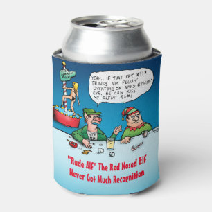 Rude Alf Funny Cartoon Elf At Bar Can Cooler