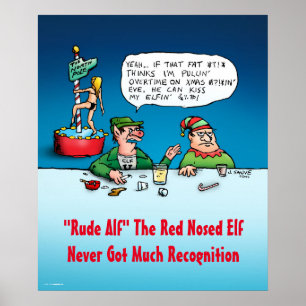 Rude Alf the Elf Funny Cartoon Christmas Poster