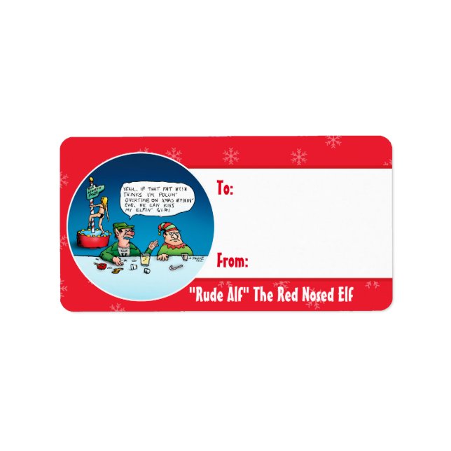 Rude Alf the Red Nosed Elf Custom Gift Labels (Front)