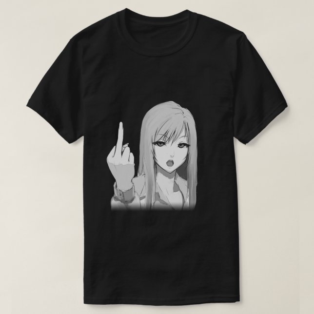 Rude Anime Girl Sticker T-Shirt (Design Front)