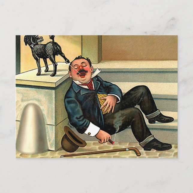 RUDE AWAKENING - Vintage Dog Art Postcard (Front)