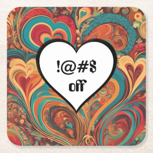 Rude Funny Heart Design !@#$ Square Paper Coaster