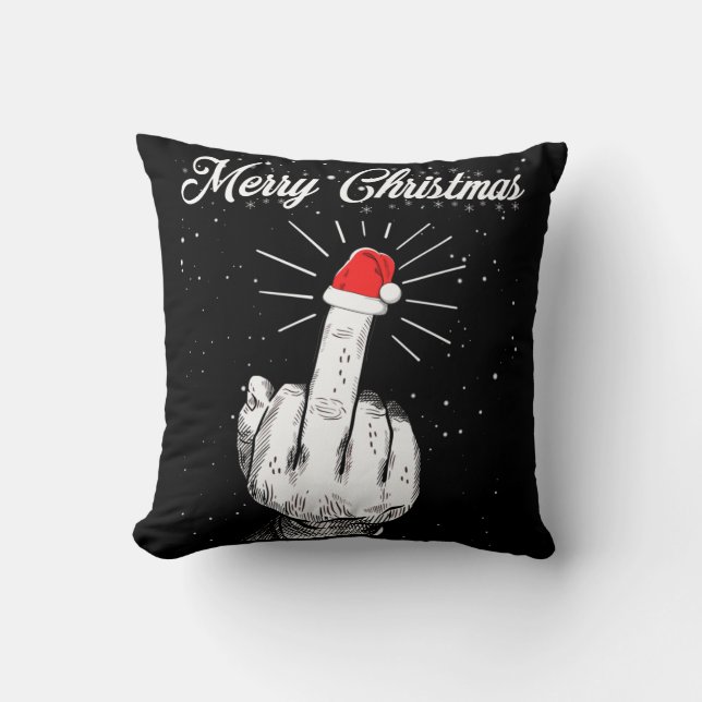 Rude Merry Christmas Middle Finger Xmas Ugly Cushion (Front)