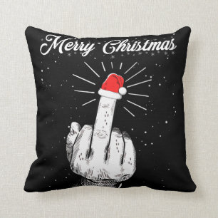 Rude Merry Christmas Middle Finger Xmas Ugly Cushion