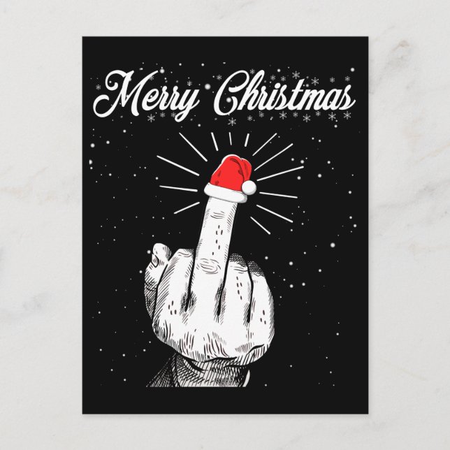 Rude Merry Christmas Middle Finger Xmas Ugly Postcard (Front)