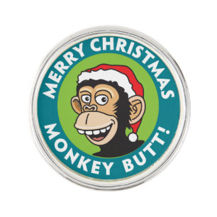 Rude Monkey Christmas Greeting Lapel Pin