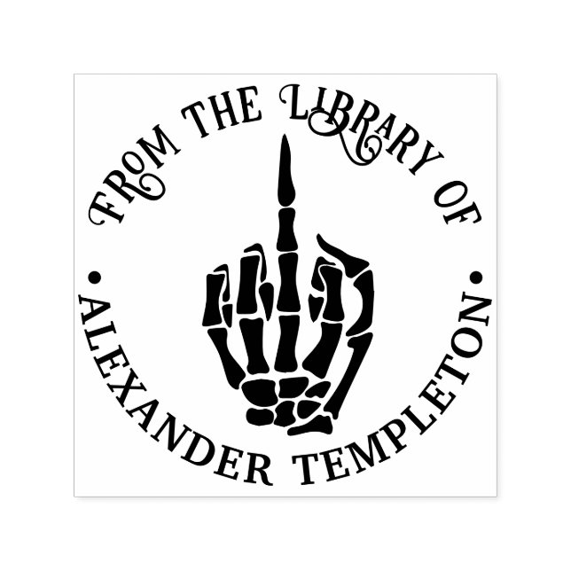 Rude Skeleton Hand Middle Finger Library Book Name Self-inking Stamp (Design)