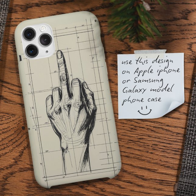 Rude Sketch Blueprint Middle Finger Hand   Case-Mate iPhone Case (Creator Uploaded)