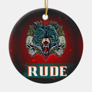 rude, skull and bear ceramic tree decoration