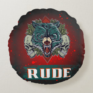 rude, skull and bear round cushion