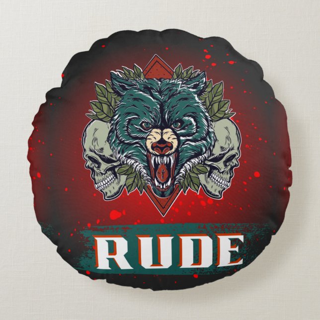 rude, skull and bear round cushion (Front)
