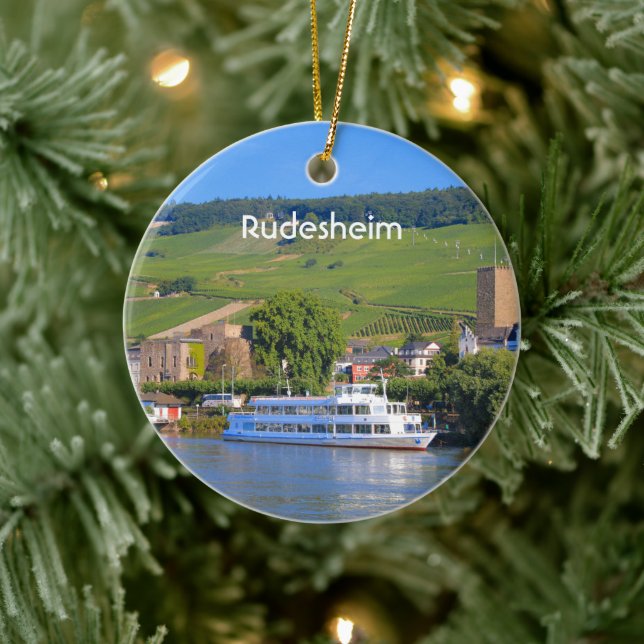Rudesheim: Cruise boat, Germany Ceramic Tree Decoration (Tree)