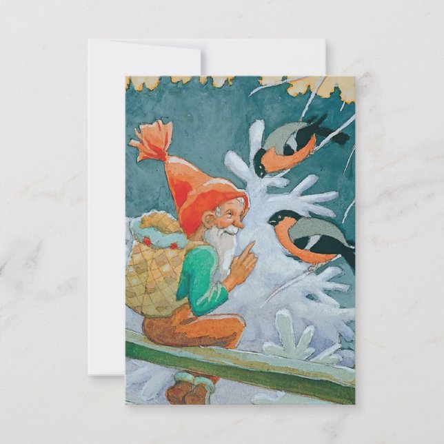 Rudolf Koivu “Christmas Gnome and Birds” Thank You Card (Front)