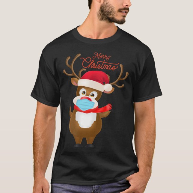 Rudolf Reindeer with Mask X Mas 2020  Christmas T-Shirt (Front)
