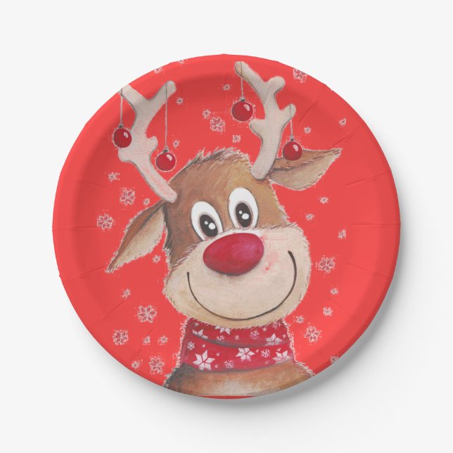 Rudolf The Red Nose Reindeer Tableware Paper Plate (Front)