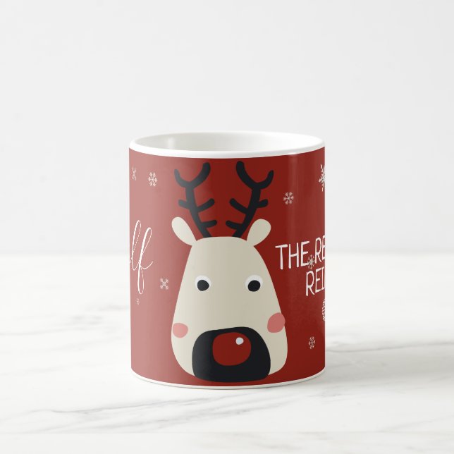 Rudolf the red-nosed reindeer red with snowflakes coffee mug (Center)