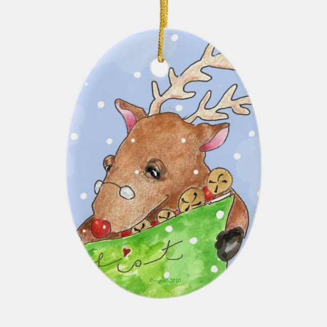 rudolf with the list ceramic tree decoration (Front)