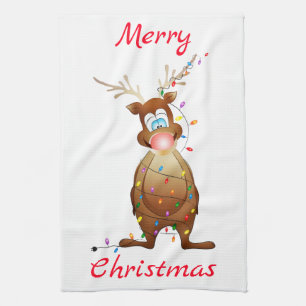 Rudolph and Christmas Lights Tea Towel