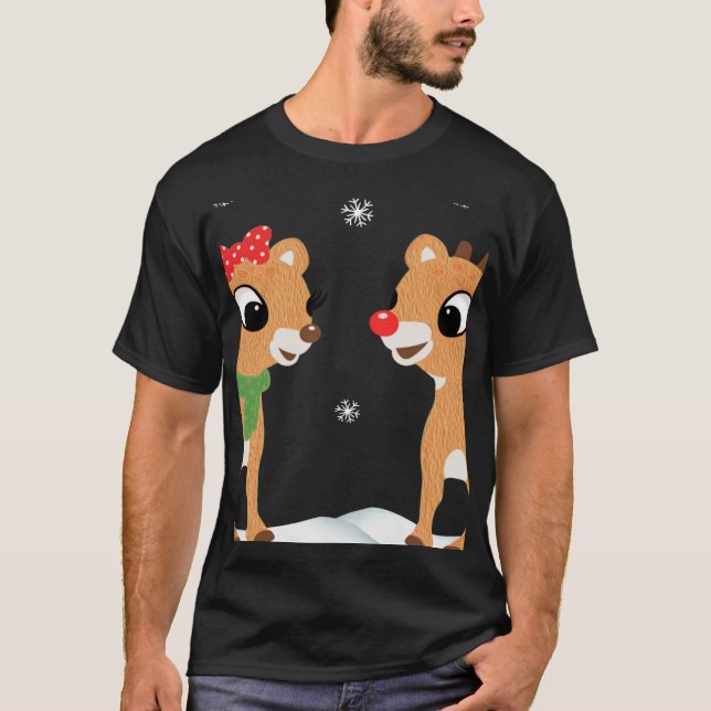 Rudolph and Clarice  Christmas Kids Girls Reindeer T-Shirt (Front)