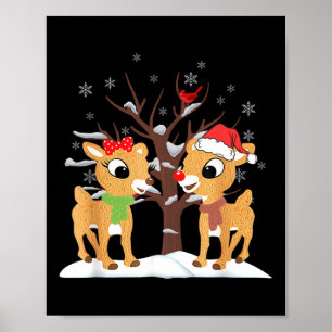 Rudolph And Clarice Christmas Kids Girls Tee Reind Poster