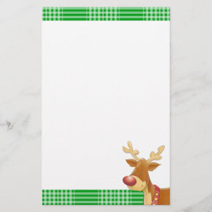 Rudolph and Green Plaid Stationery
