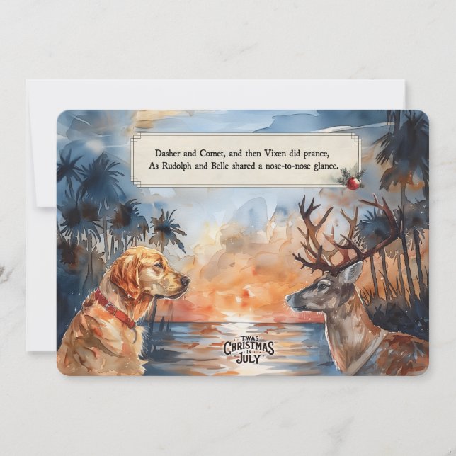 Rudolph & Belle at the Beach – 5x7 Greeting Card (Front)