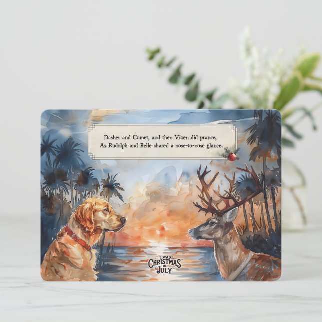 Rudolph & Belle at the Beach – 5x7 Greeting Card (Standing Front)