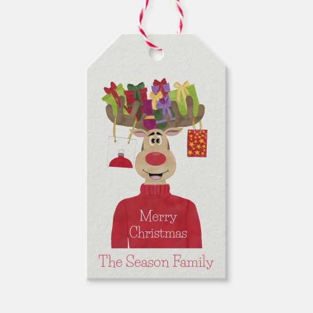 Rudolph Christmas Gifts Reindeer Gift Tags (Front)
